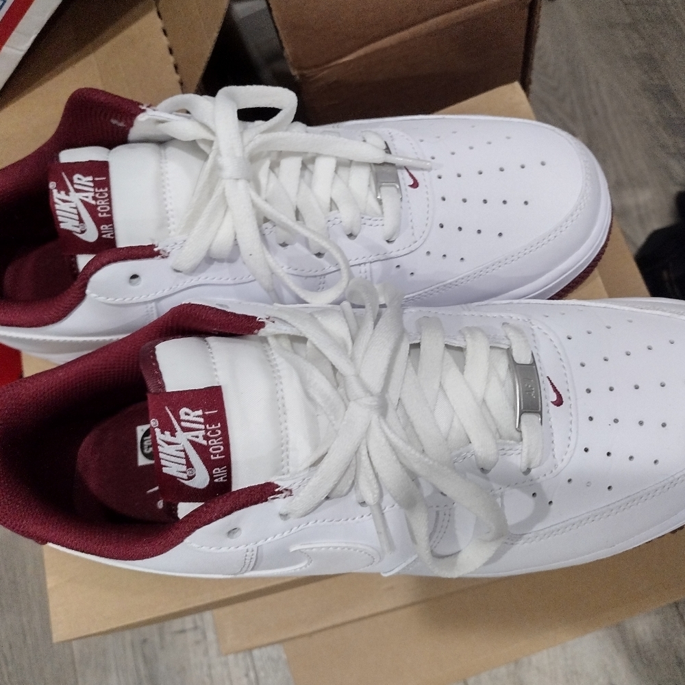 Nike air force, burgundy and white, size 10.5